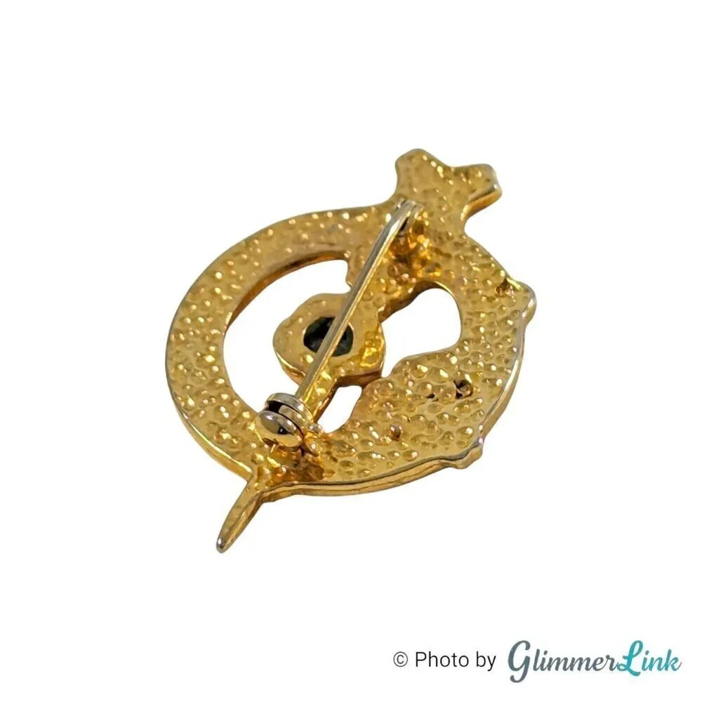 Celtic Tara Green Connemara Marbled Heart Gold Tone Brooch